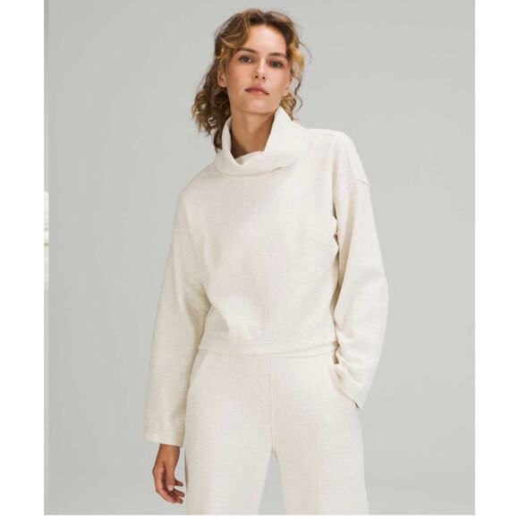 lululemon athletica Tops - Lululemon Ribbed Funnel Neck Pullover Heathered White Opal Cropped